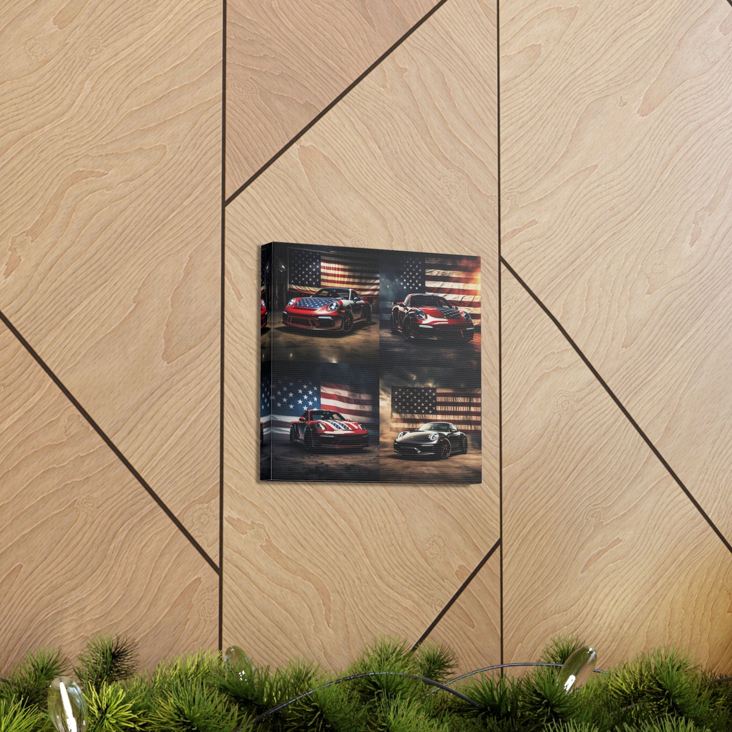 Canvas Gallery Wraps American Flag Background Porsche 5