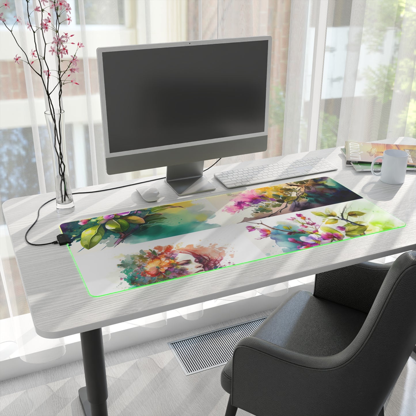 LED Gaming Mouse Pad Mother Nature Bright Spring Colors Realistic Watercolor 5