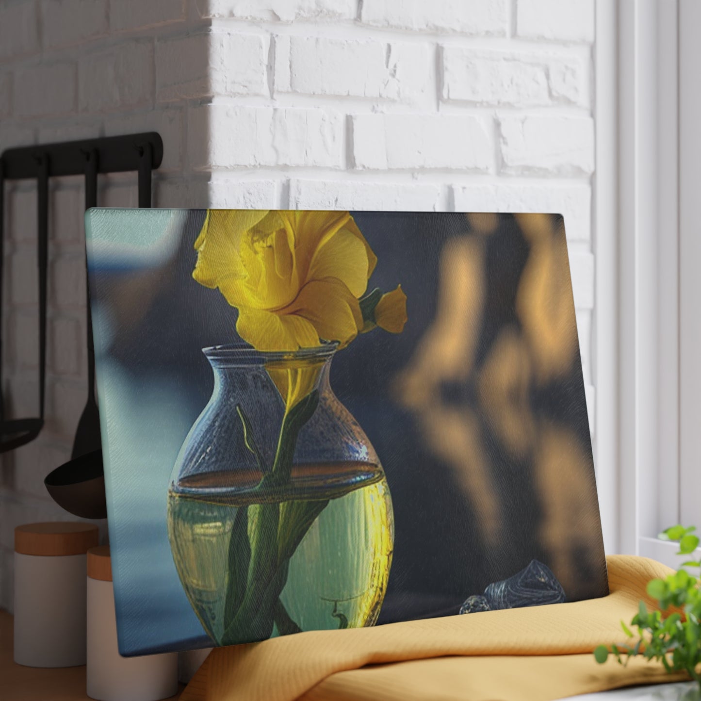 Glass Cutting Board Yellow Gladiolus glass 3