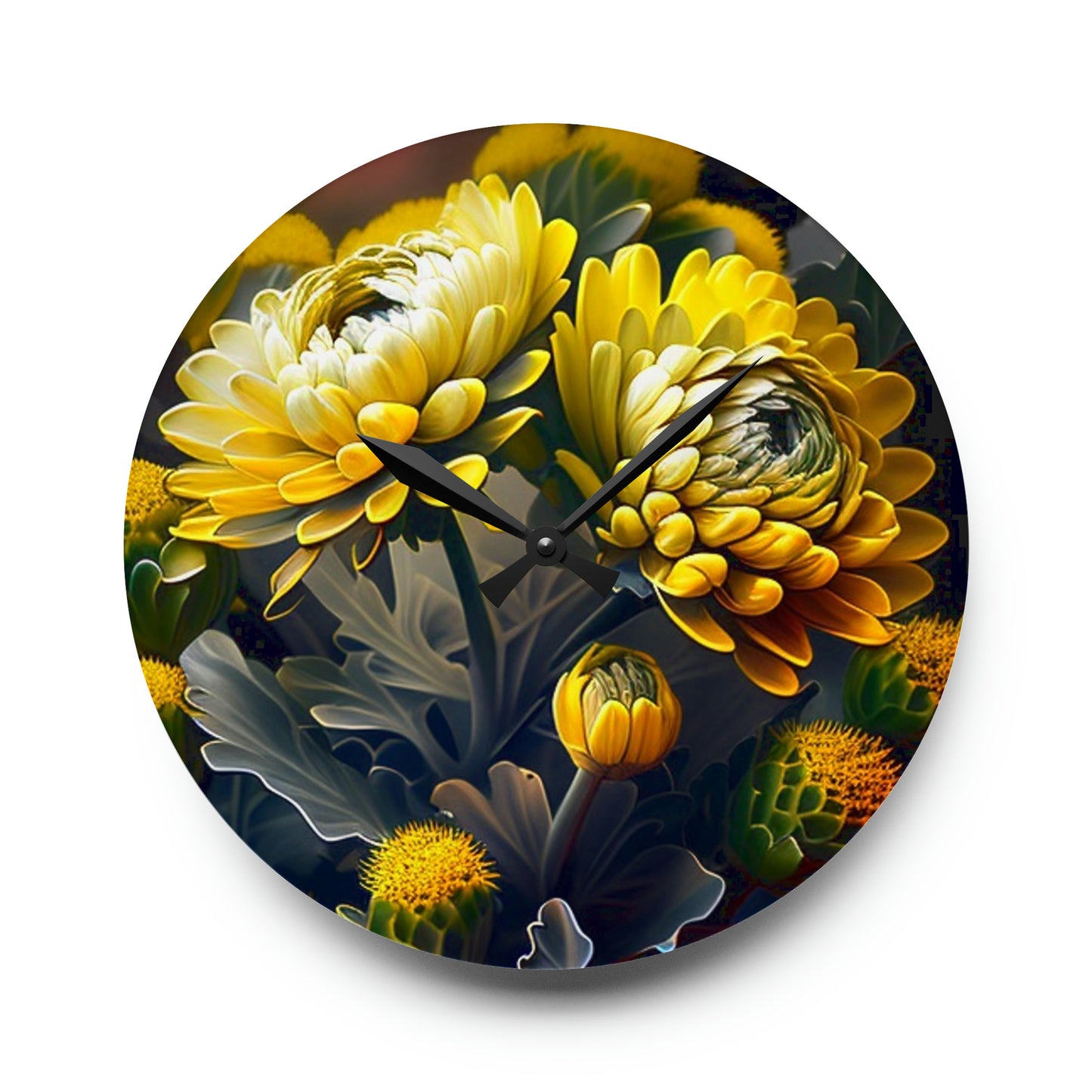 Acrylic Wall Clock Yellow Hermosas Flores Amarillas 2