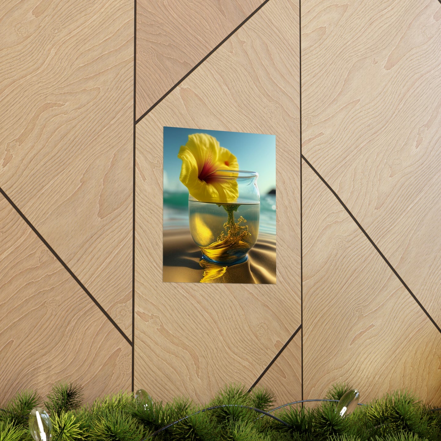 Premium Matte Vertical Posters Yellow Hibiscus glass 1