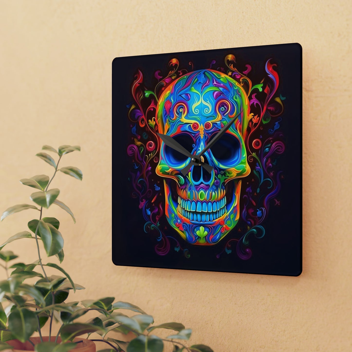 Acrylic Wall Clock Macro Skull Color 4