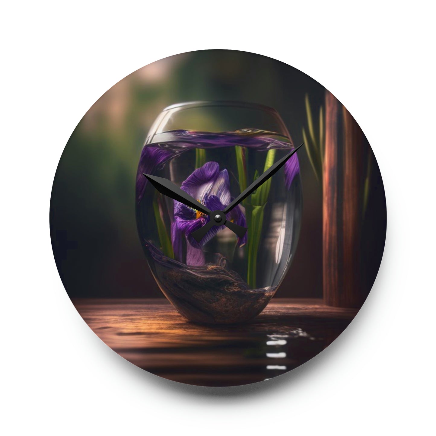 Acrylic Wall Clock Purple Iris in a vase 4