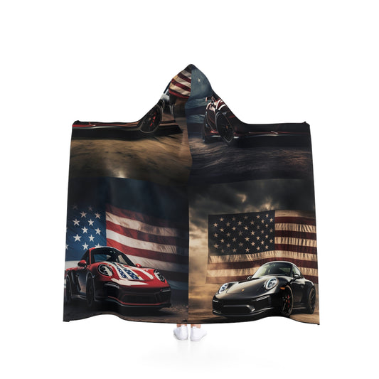 Hooded Blanket American Flag Background Porsche 5