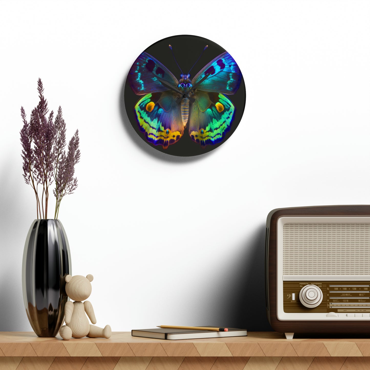 Acrylic Wall Clock Neon Hue Butterfly 4