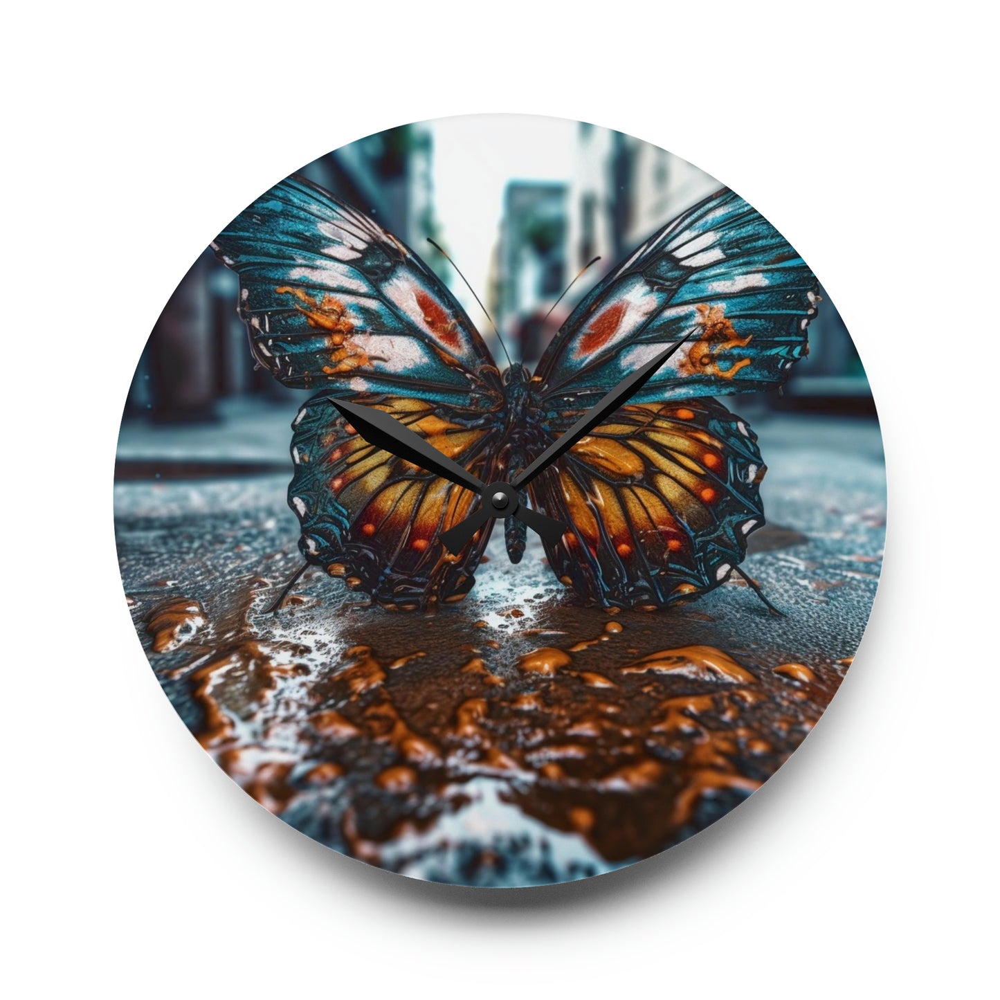 Acrylic Wall Clock Water Butterfly Street 3