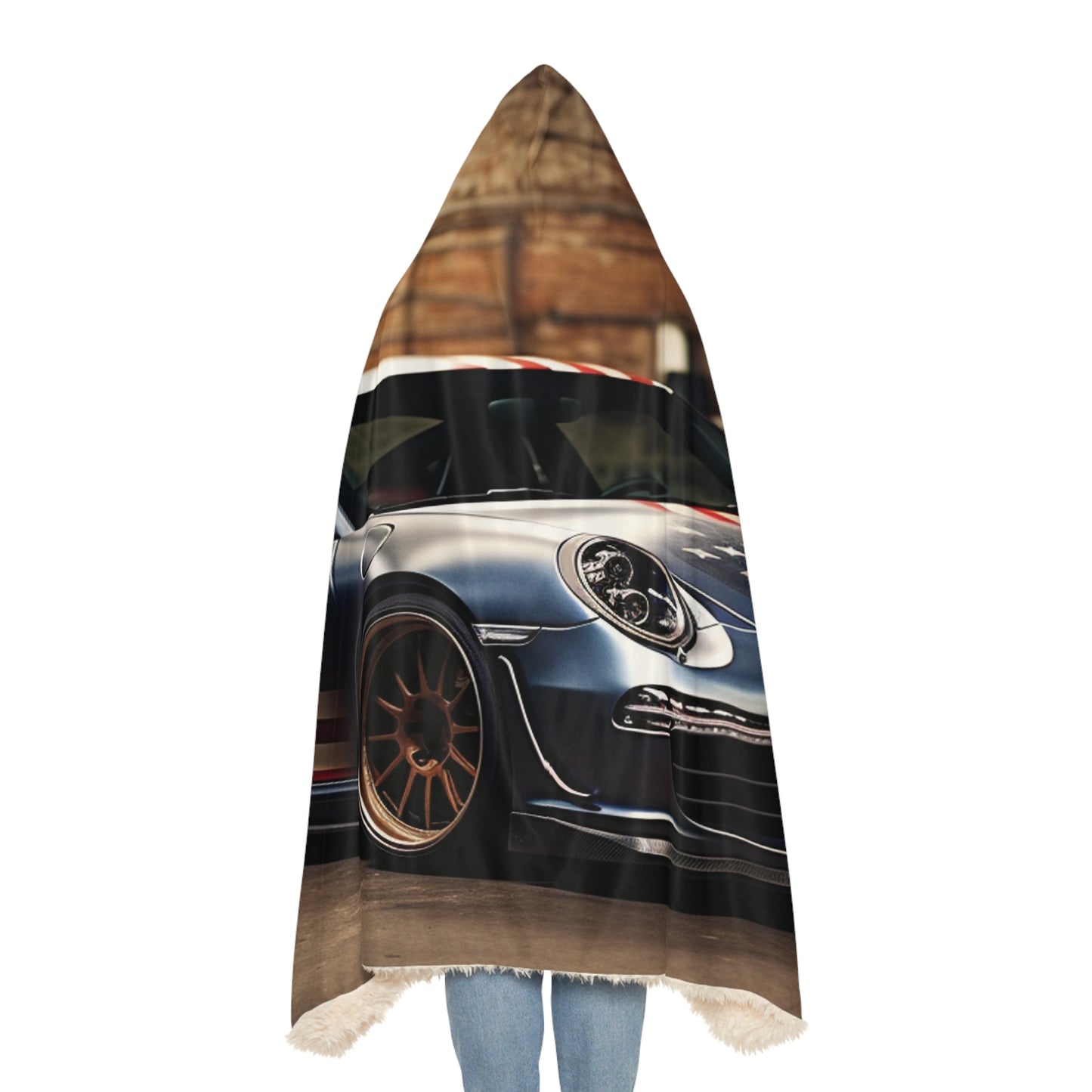 Snuggle Hooded Blanket American Flag Porsche 1