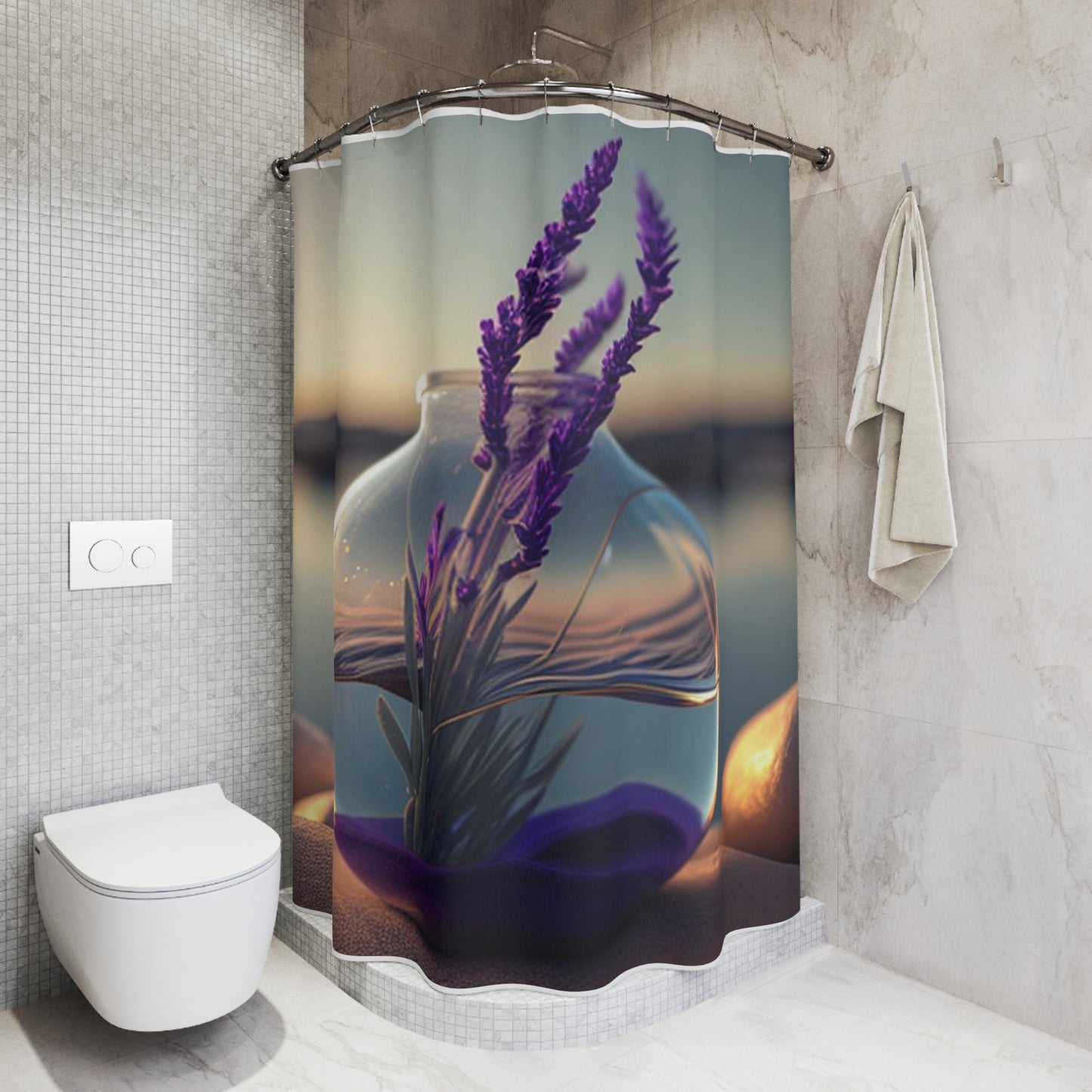 Polyester Shower Curtain Lavender in a vase 3