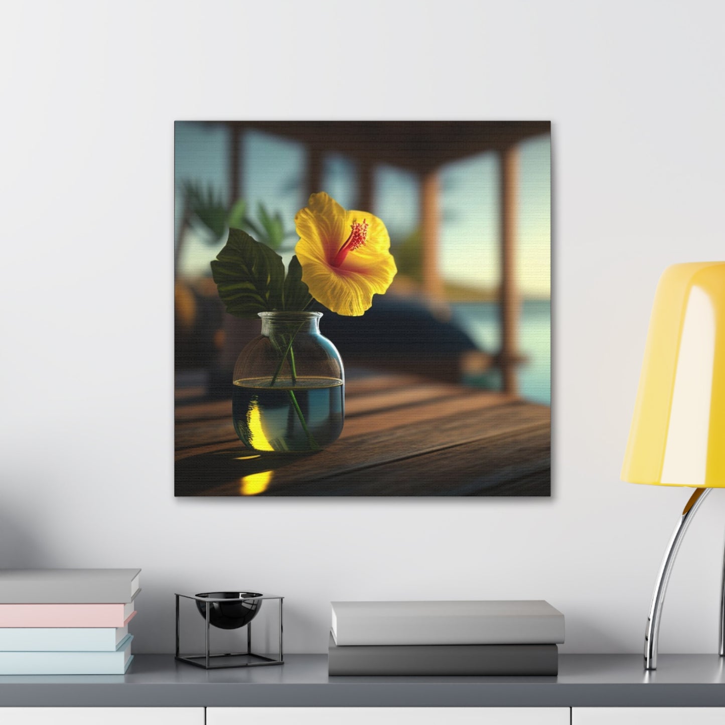 Canvas Gallery Wraps Yellow Hibiscus Wood 2