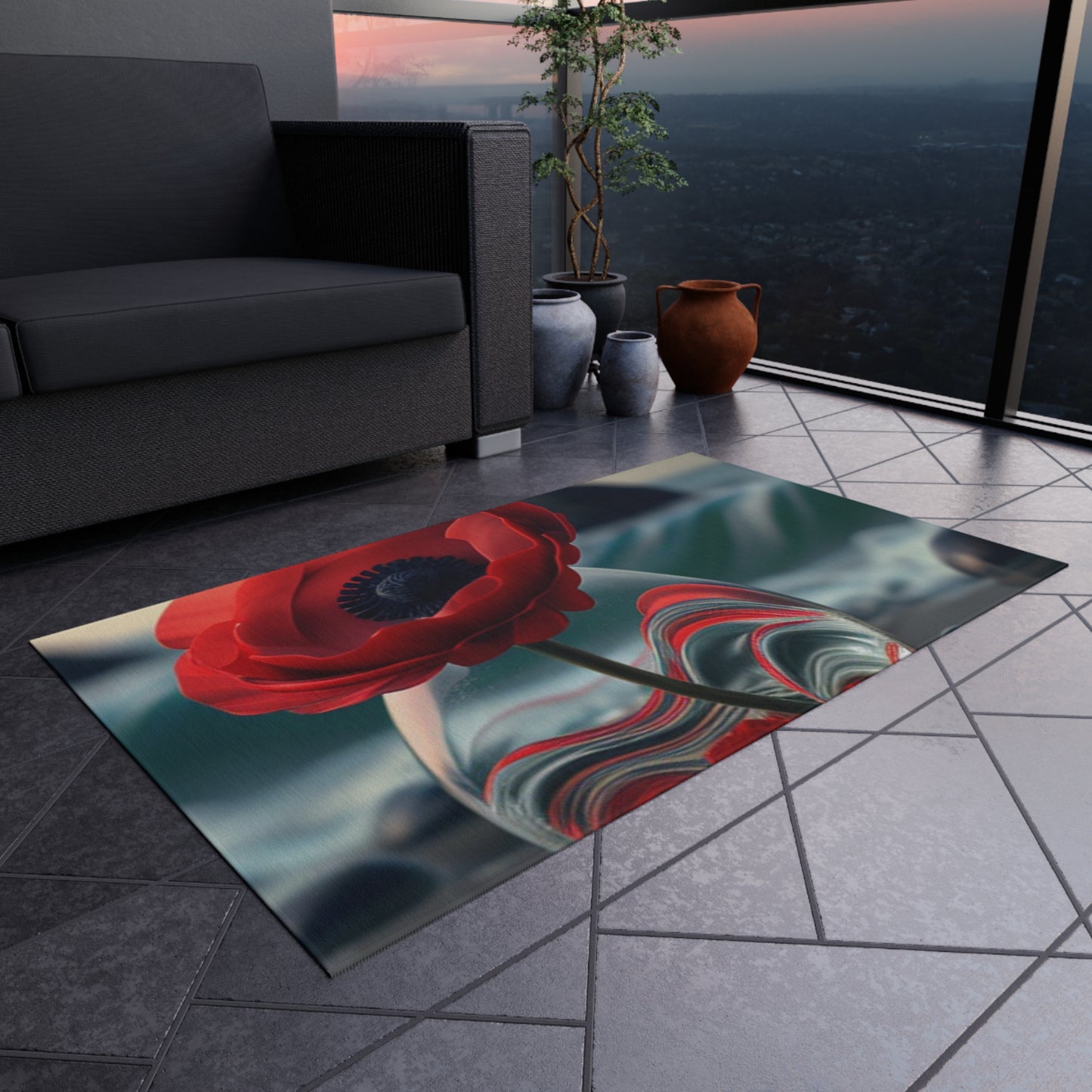 Outdoor Rug  Red Anemone in a Vase 1