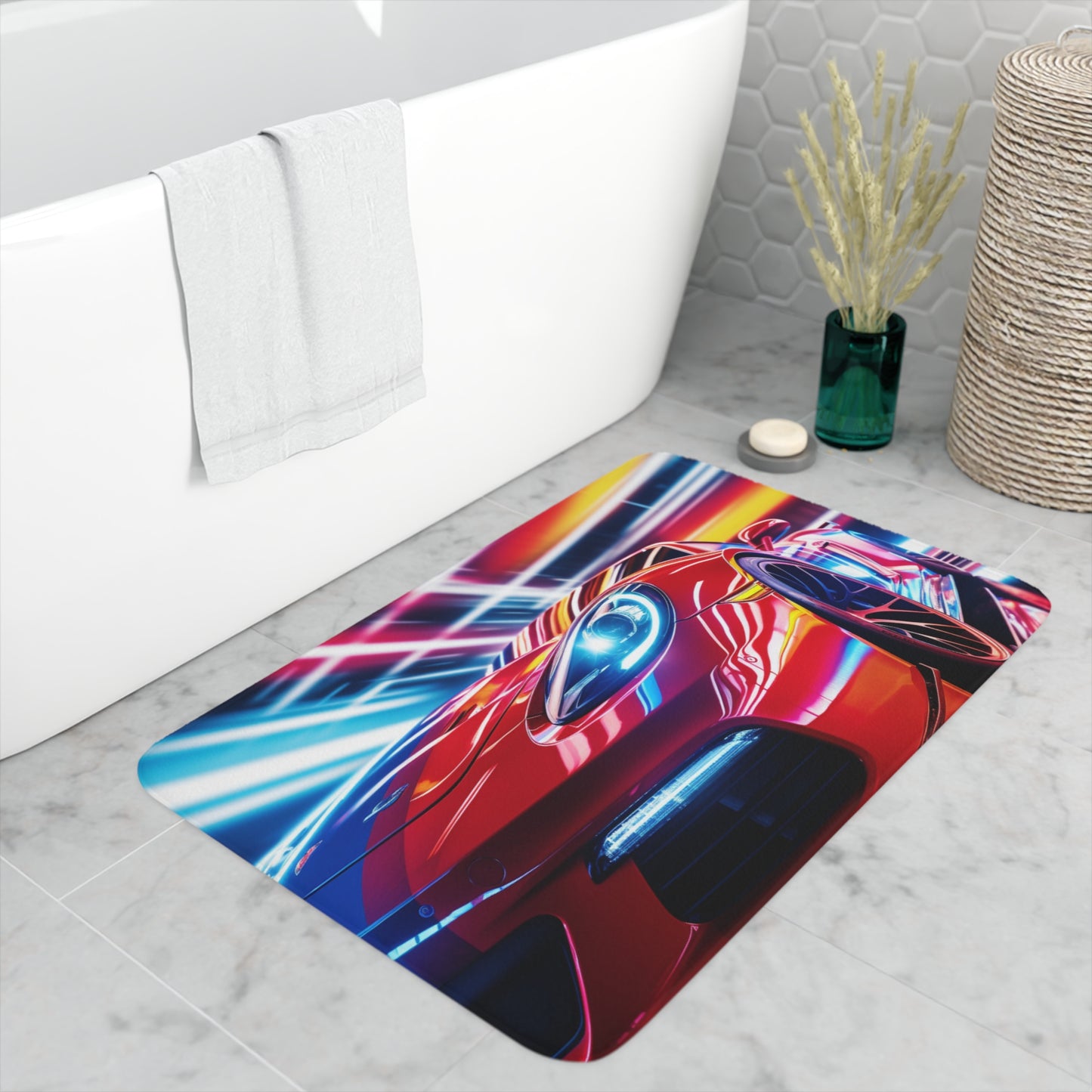 Memory Foam Bath Mat Macro Flag Ferrari 1