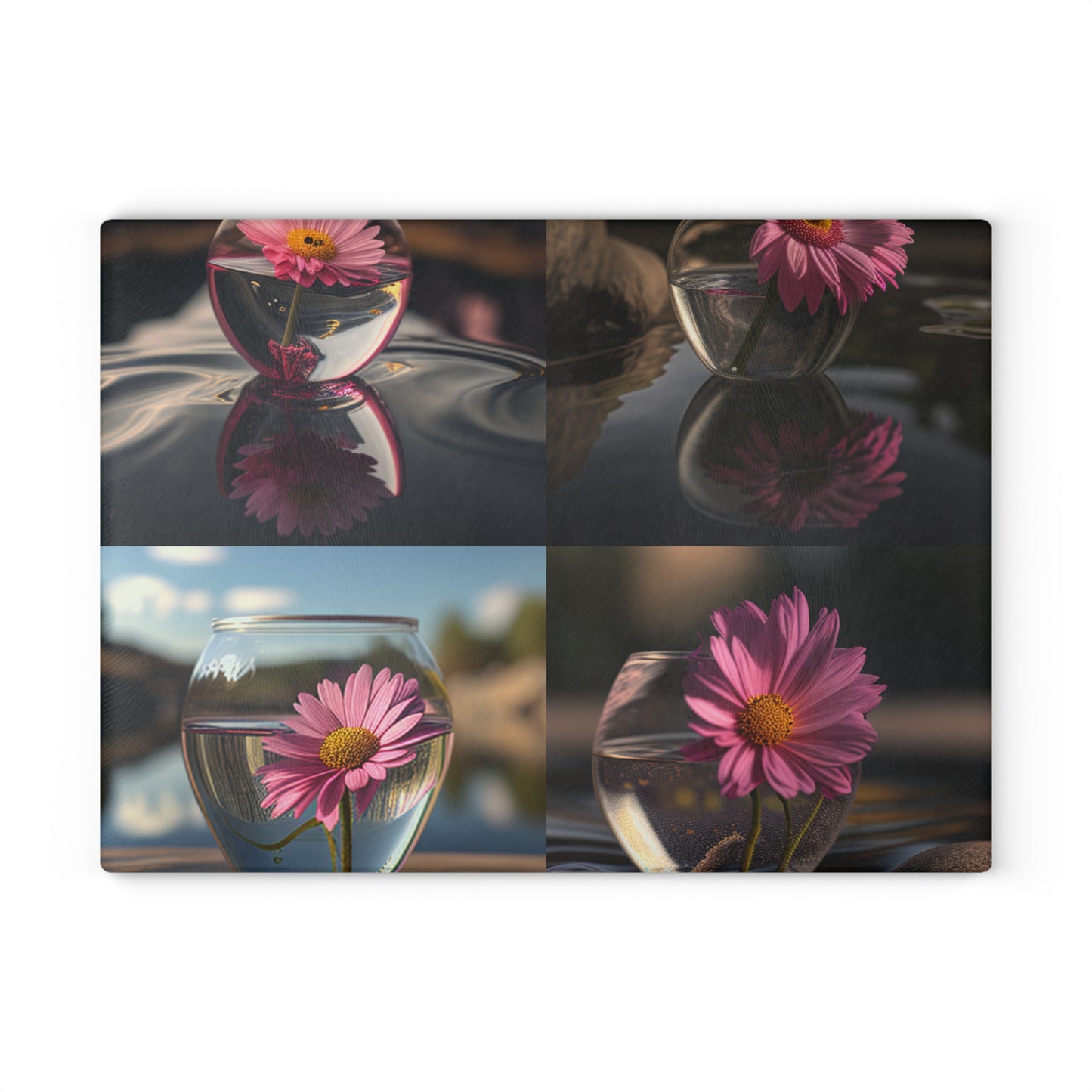 Glass Cutting Board Pink Daisy 5