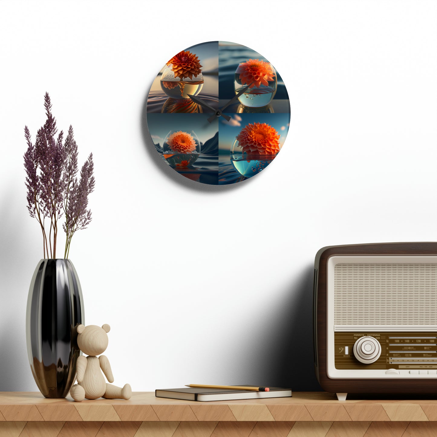 Acrylic Wall Clock Dahlia Orange 5