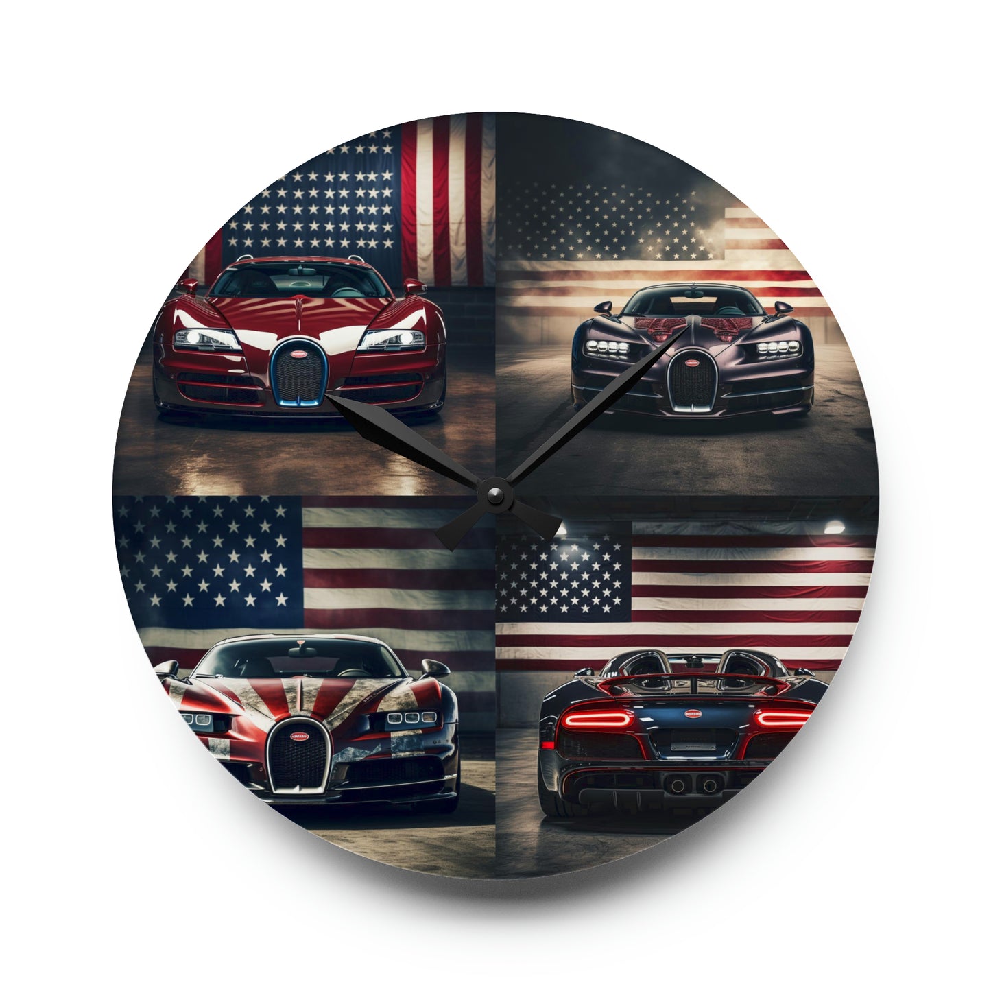 Acrylic Wall Clock American Flag Background Bugatti 5