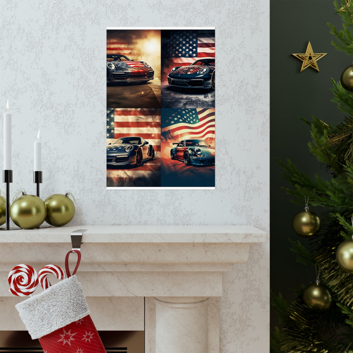 Premium Matte Vertical Posters Abstract American Flag Background Porsche 5