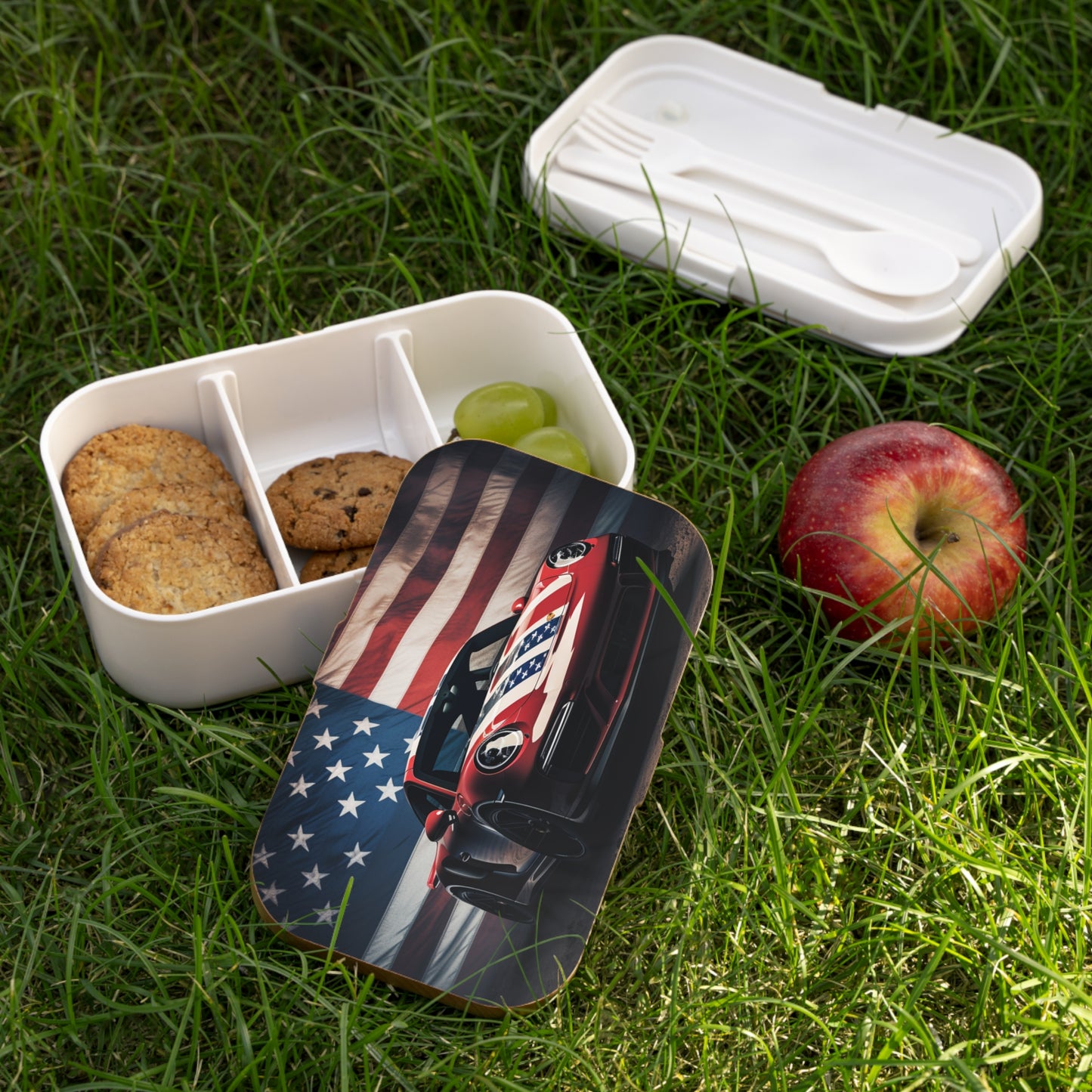 Bento Lunch Box American Flag Background Porsche 3