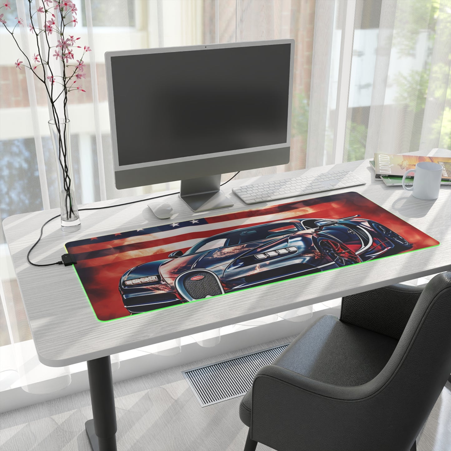 LED Gaming Mouse Pad Abstract American Flag Background Bugatti 4