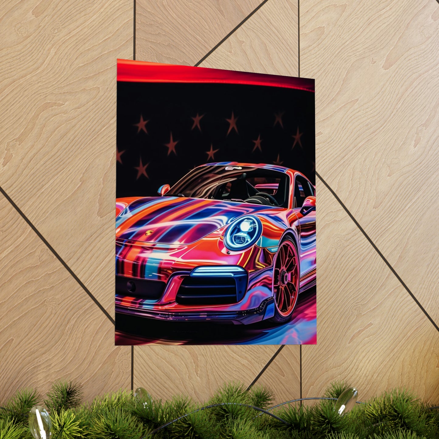 Premium Matte Vertical Posters American Flag Colored Porsche 2