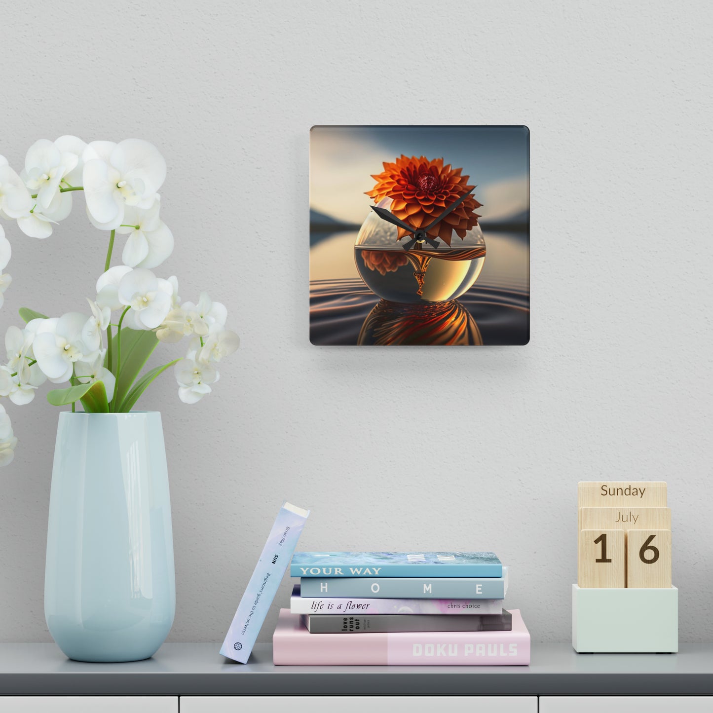 Acrylic Wall Clock Dahlia Orange 1