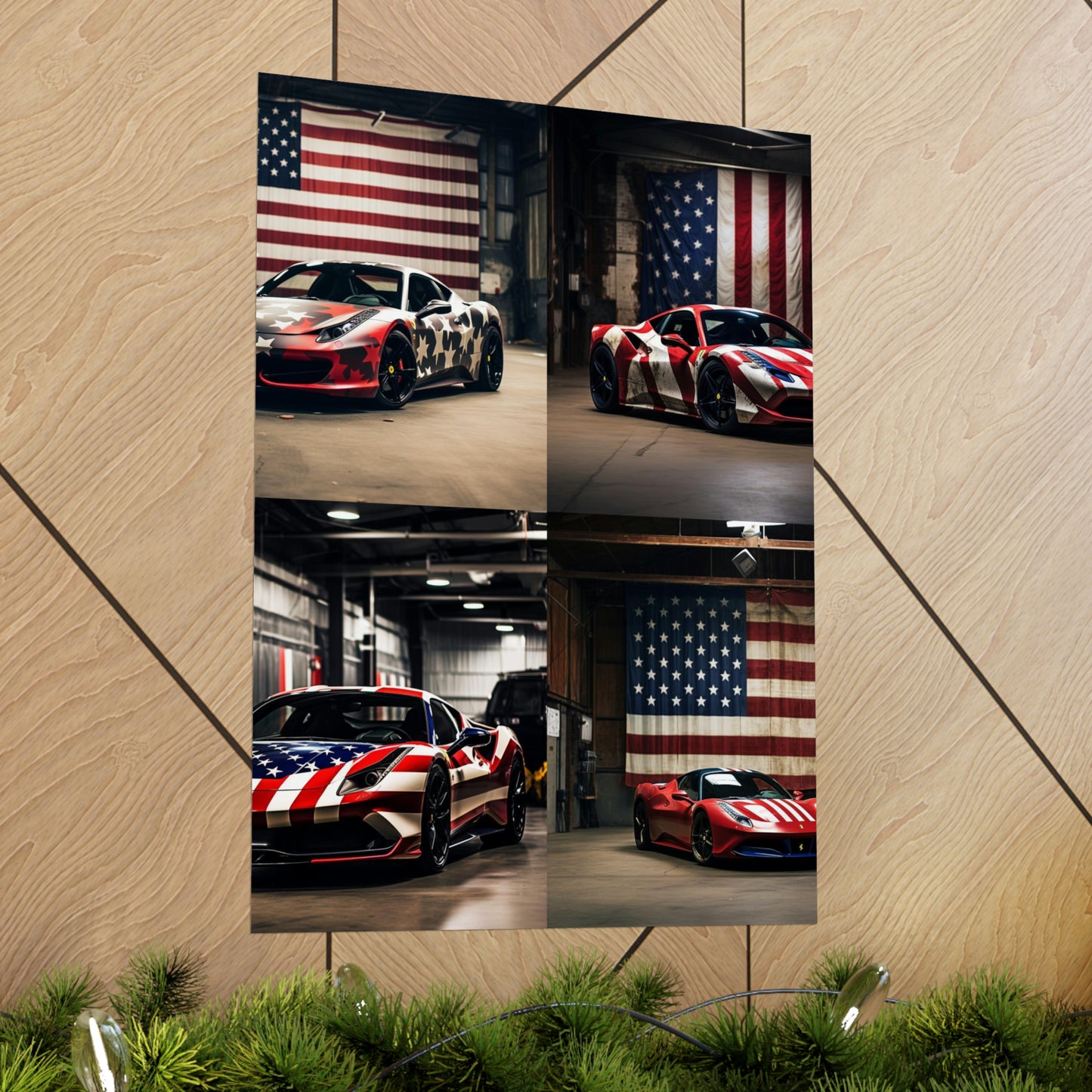 Premium Matte Vertical Posters American Flag Farrari 5