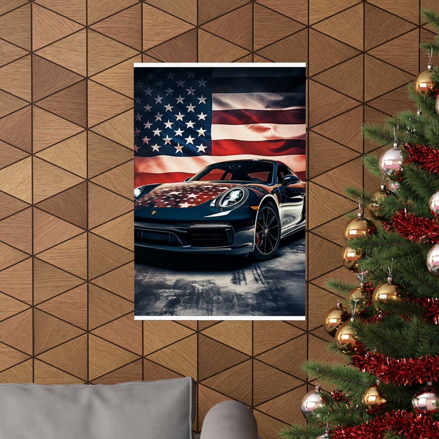 Premium Matte Vertical Posters Abstract American Flag Background Porsche 2