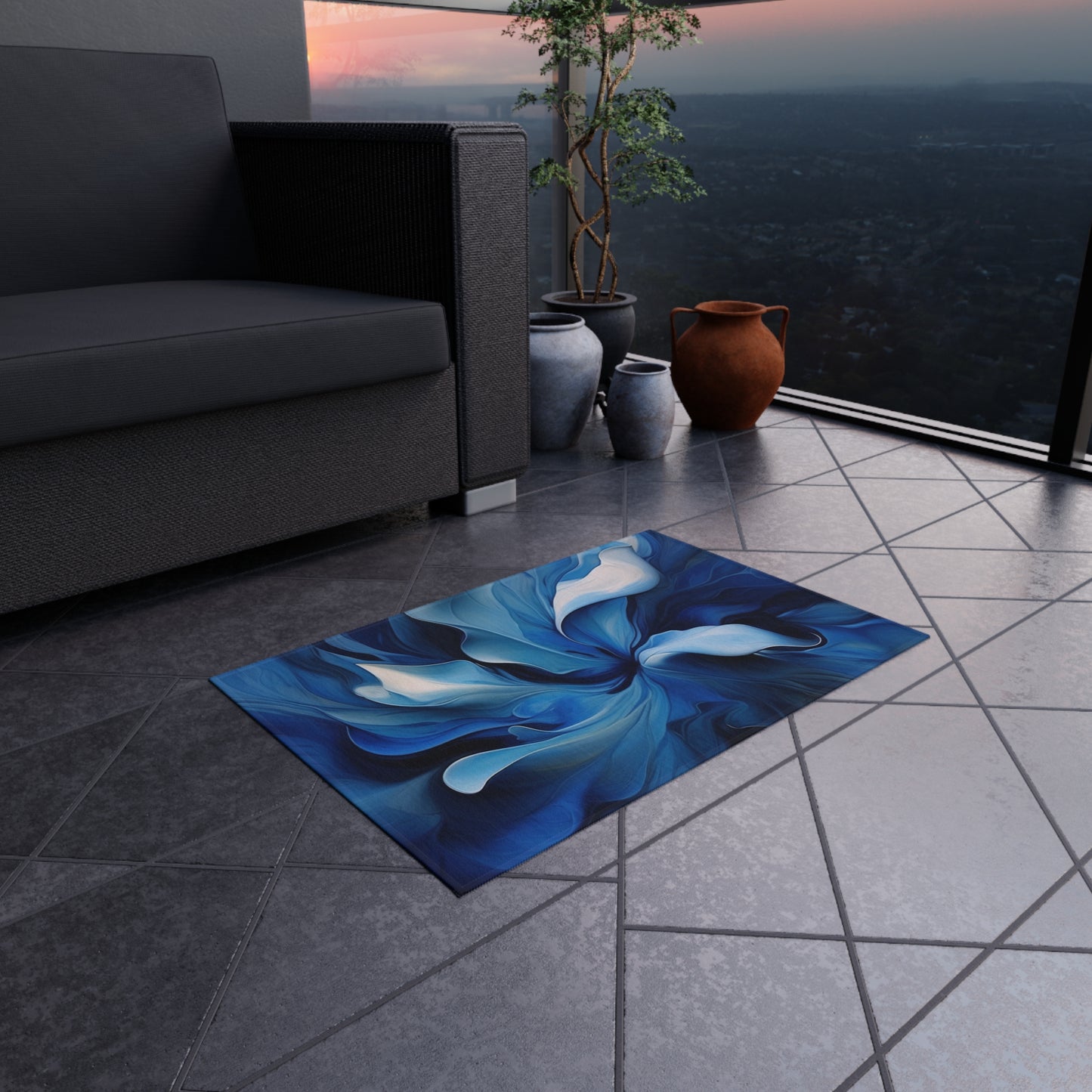 Outdoor Rug  Abstract Blue Tulip 4