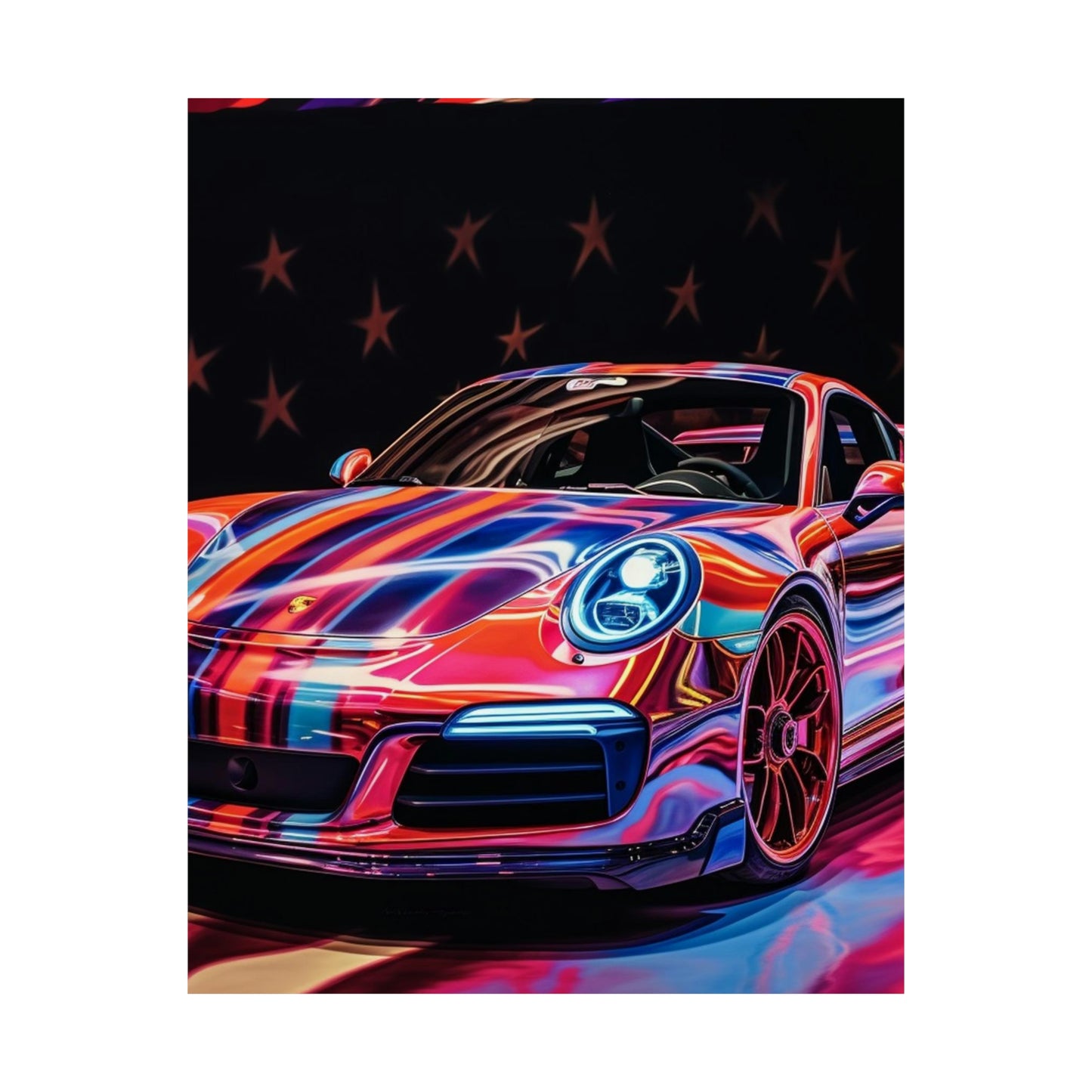 Premium Matte Vertical Posters American Flag Colored Porsche 4