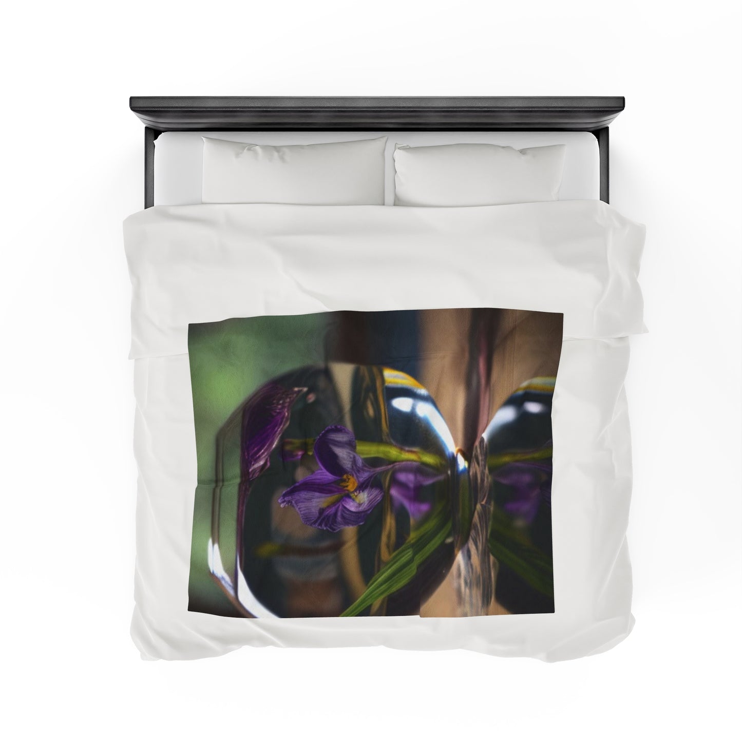 Velveteen Plush Blanket Purple Iris in a vase 1