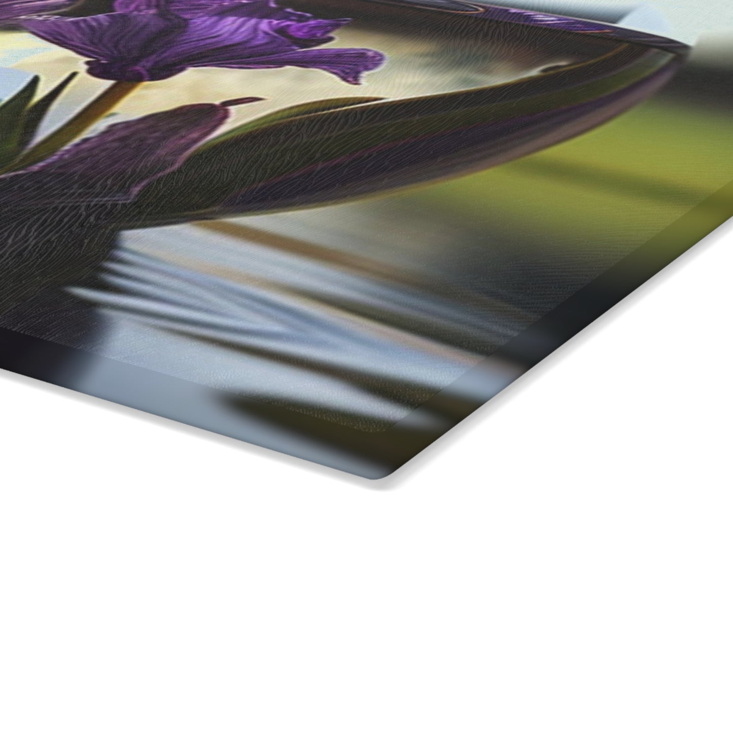 Glass Cutting Board Purple Iris in a vase 3