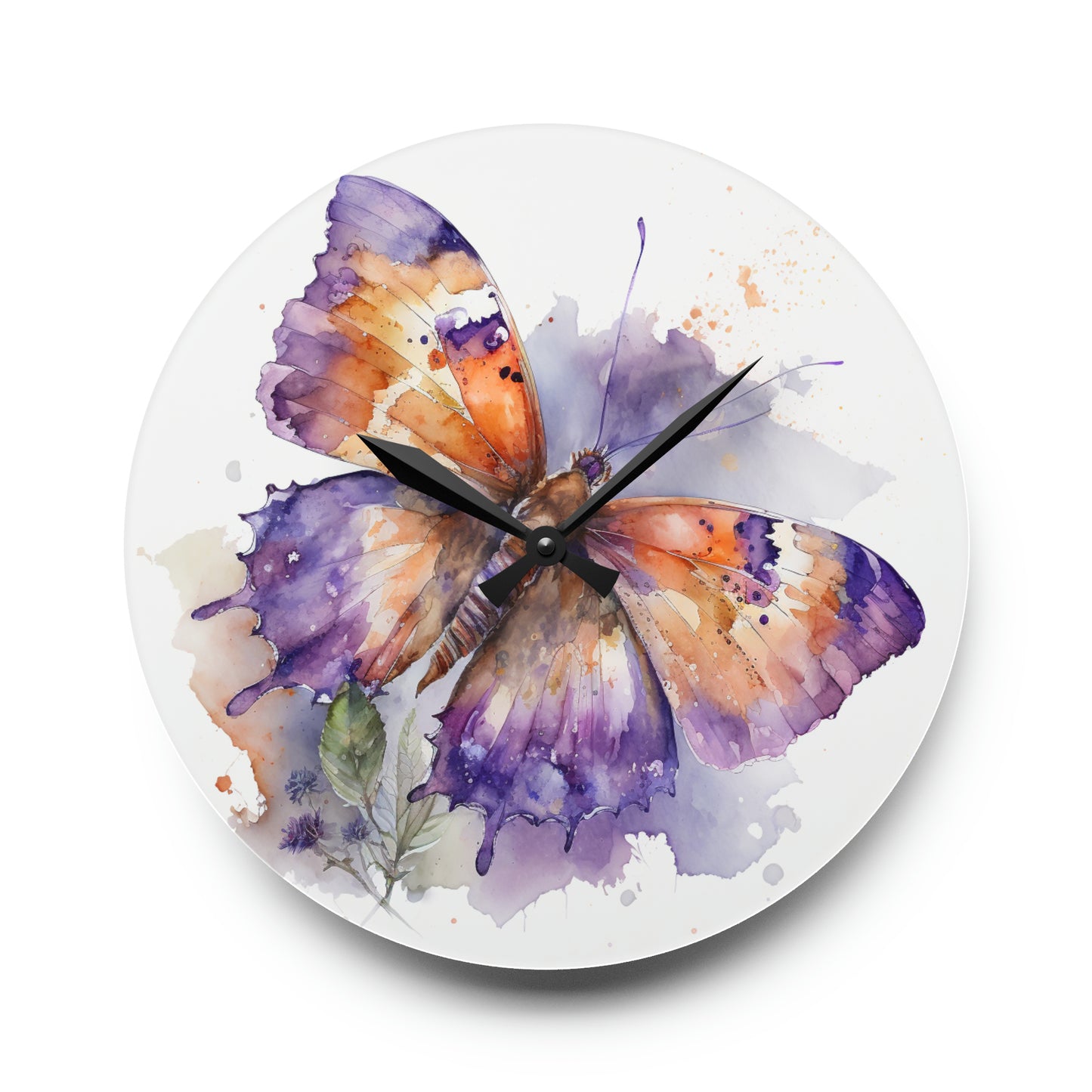 Acrylic Wall Clock MerlinRose Watercolor Butterfly 1