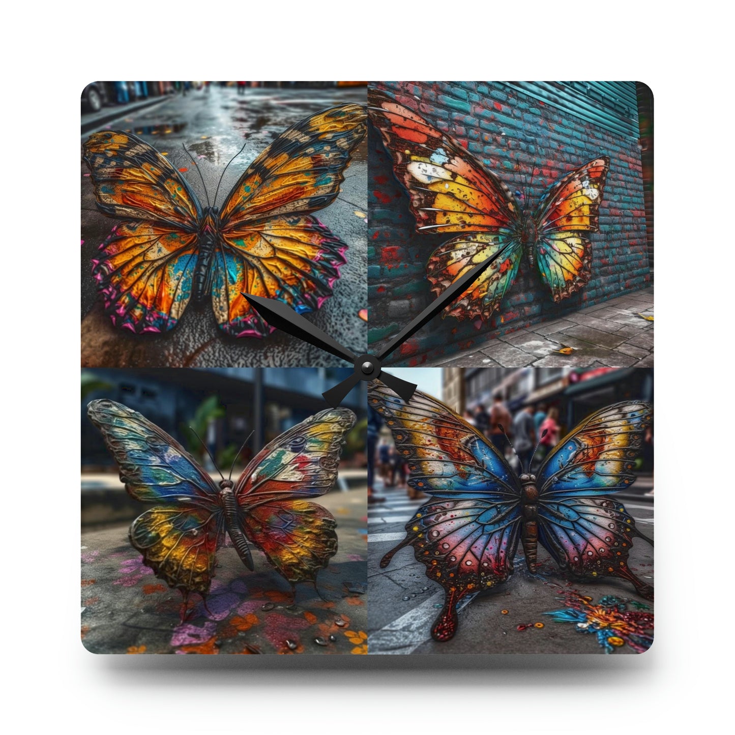 Acrylic Wall Clock Liquid Street Butterfly 5