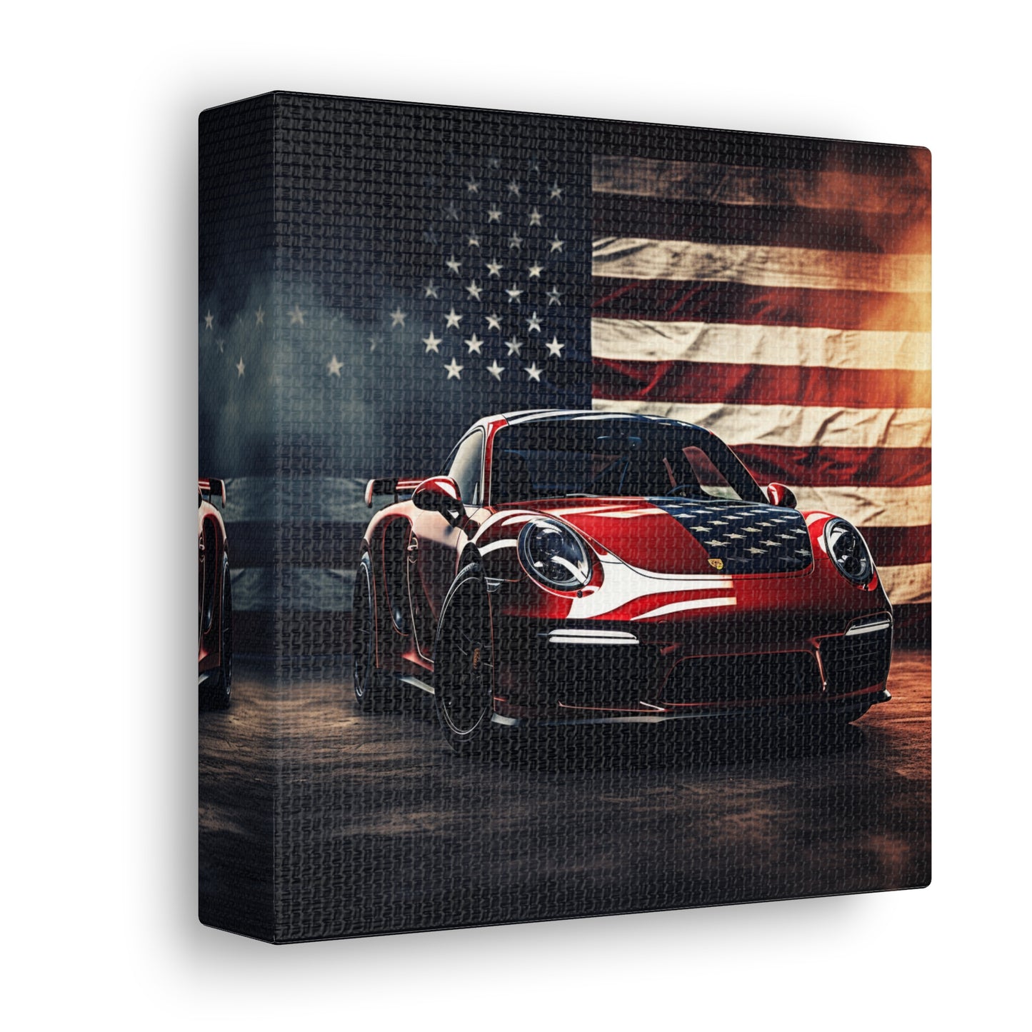 Canvas Gallery Wraps American Flag Background Porsche 2