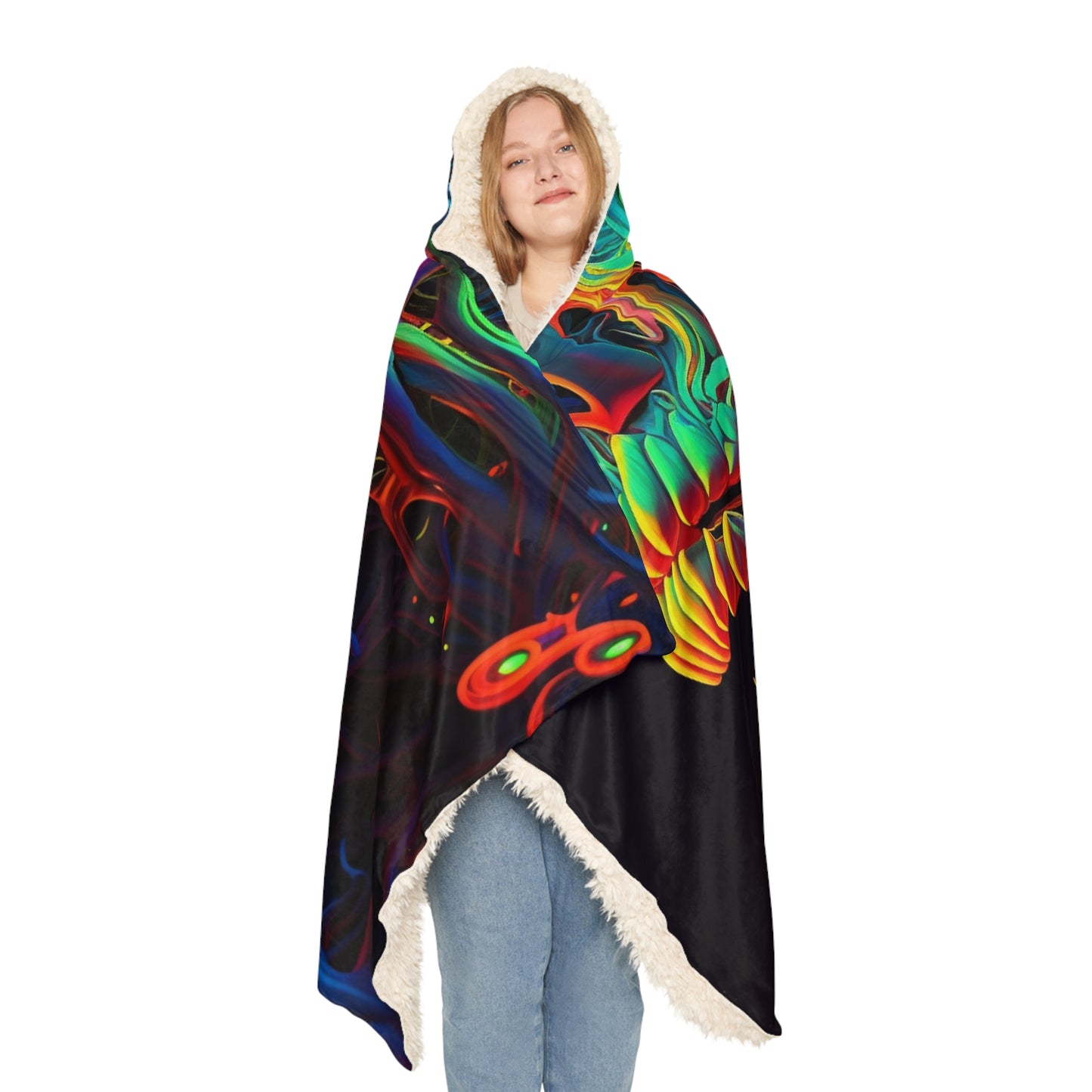 Snuggle Hooded Blanket Florescent Skull Death 1