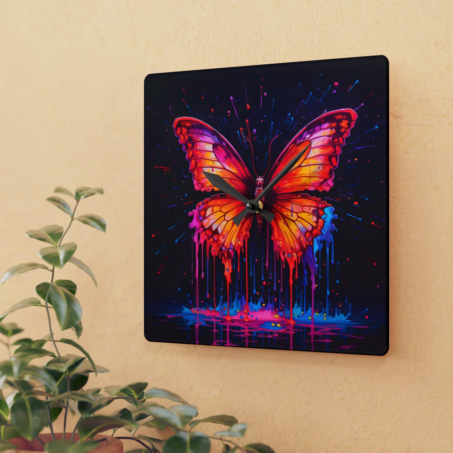 Acrylic Wall Clock Pink Butterfly Flair 4