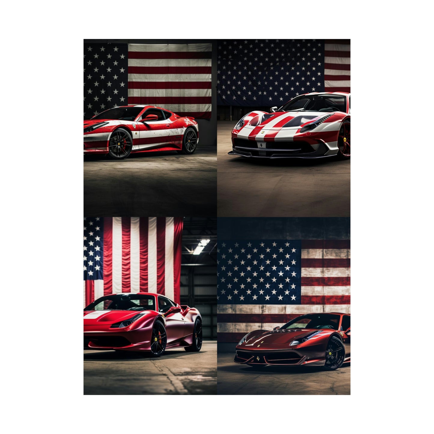 Premium Matte Vertical Posters American Flag Background Ferrari 5