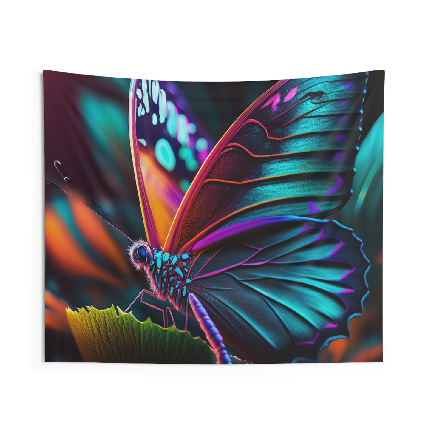 Indoor Wall Tapestries Neon Butterfly Macro 1