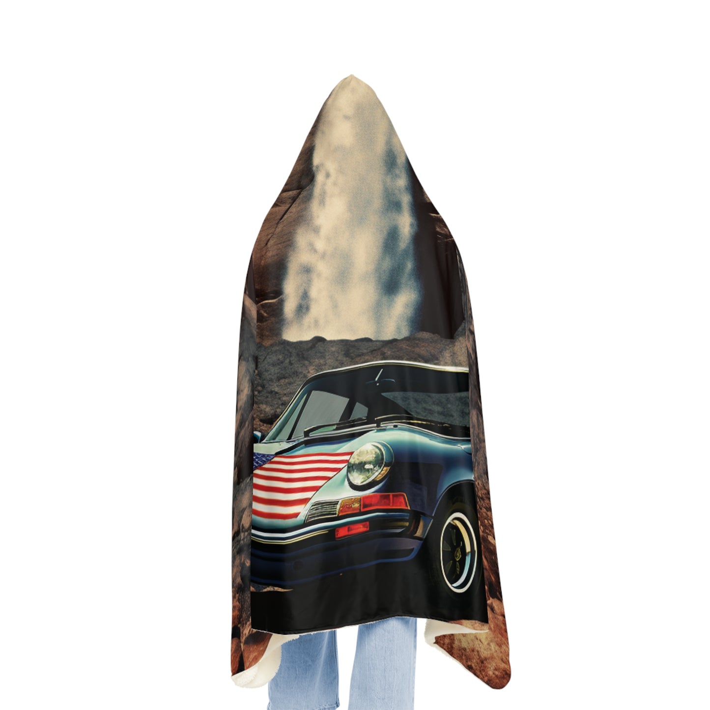 Snuggle Hooded Blanket American Flag Porsche Abstract 2