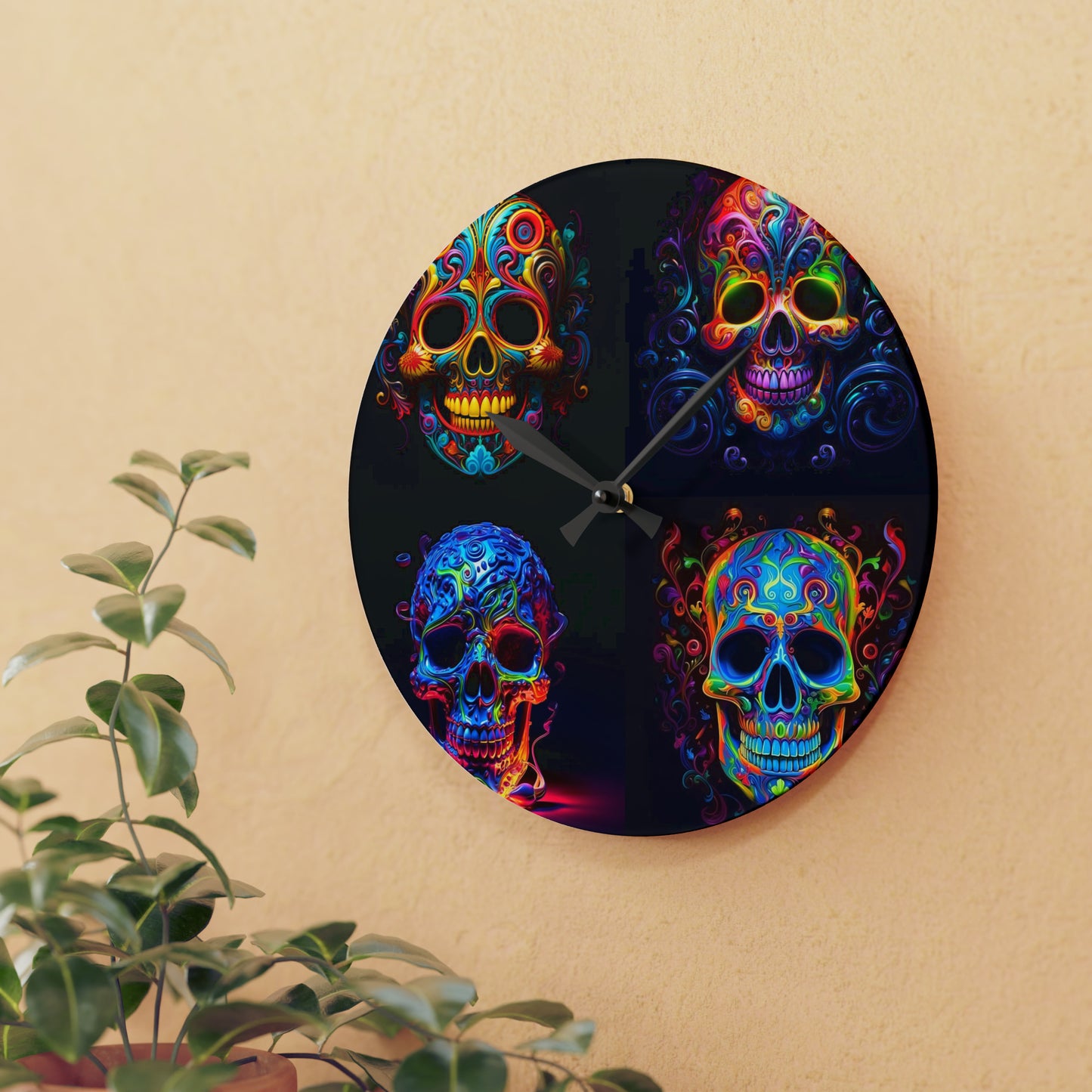 Acrylic Wall Clock Macro Skull Color 5