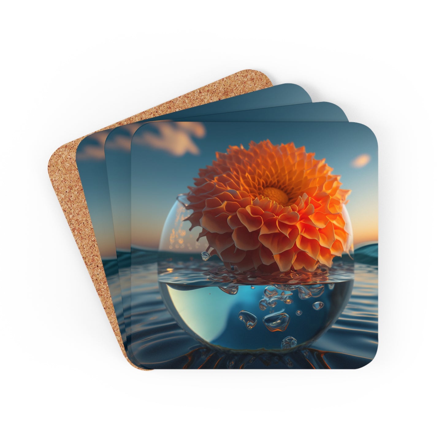 Corkwood Coaster Set Dahlia Orange 4