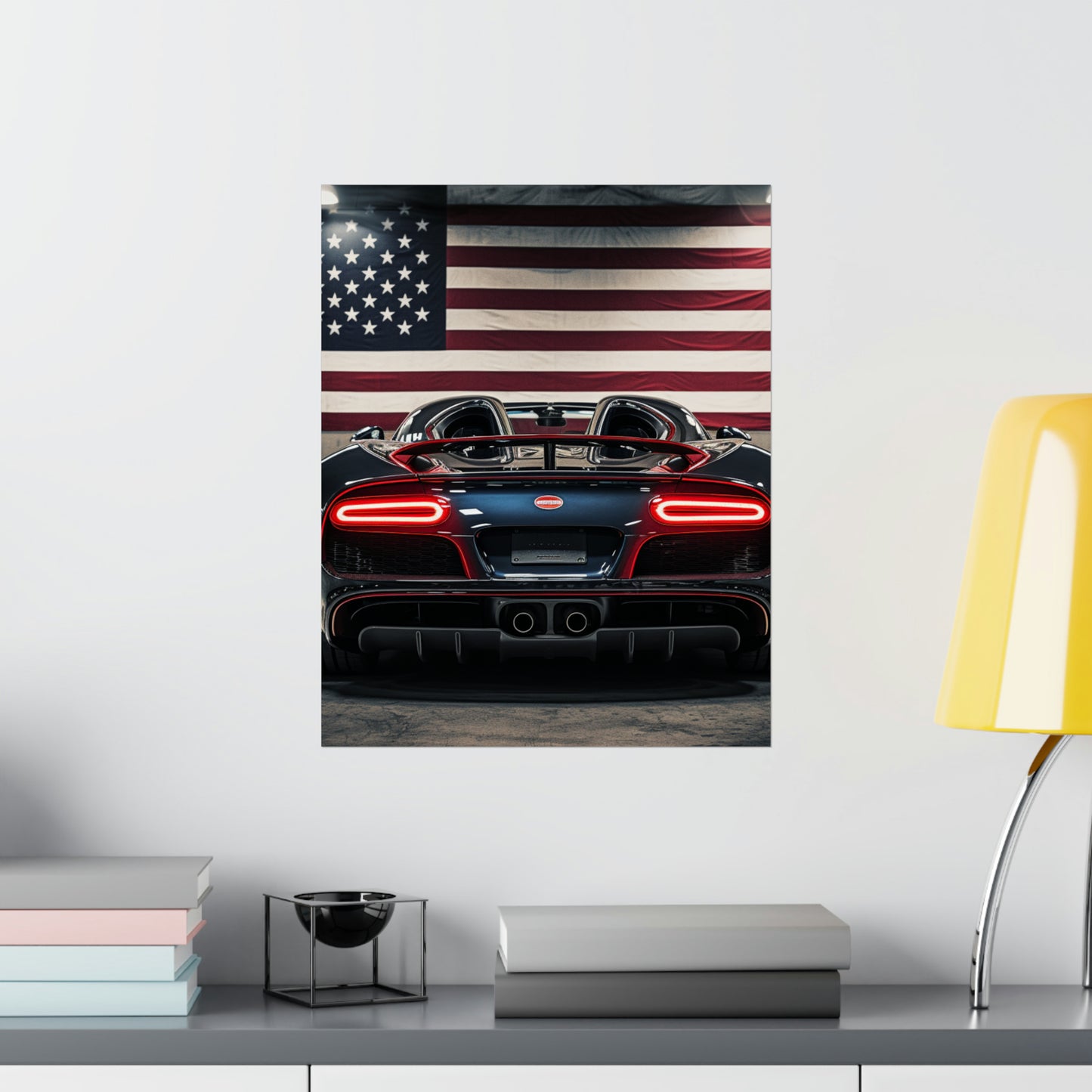 Premium Matte Vertical Posters American Flag Background Bugatti 4