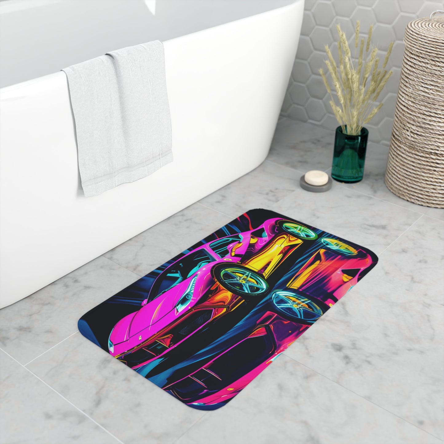 Memory Foam Bath Mat Pink Macro Ferrari 3