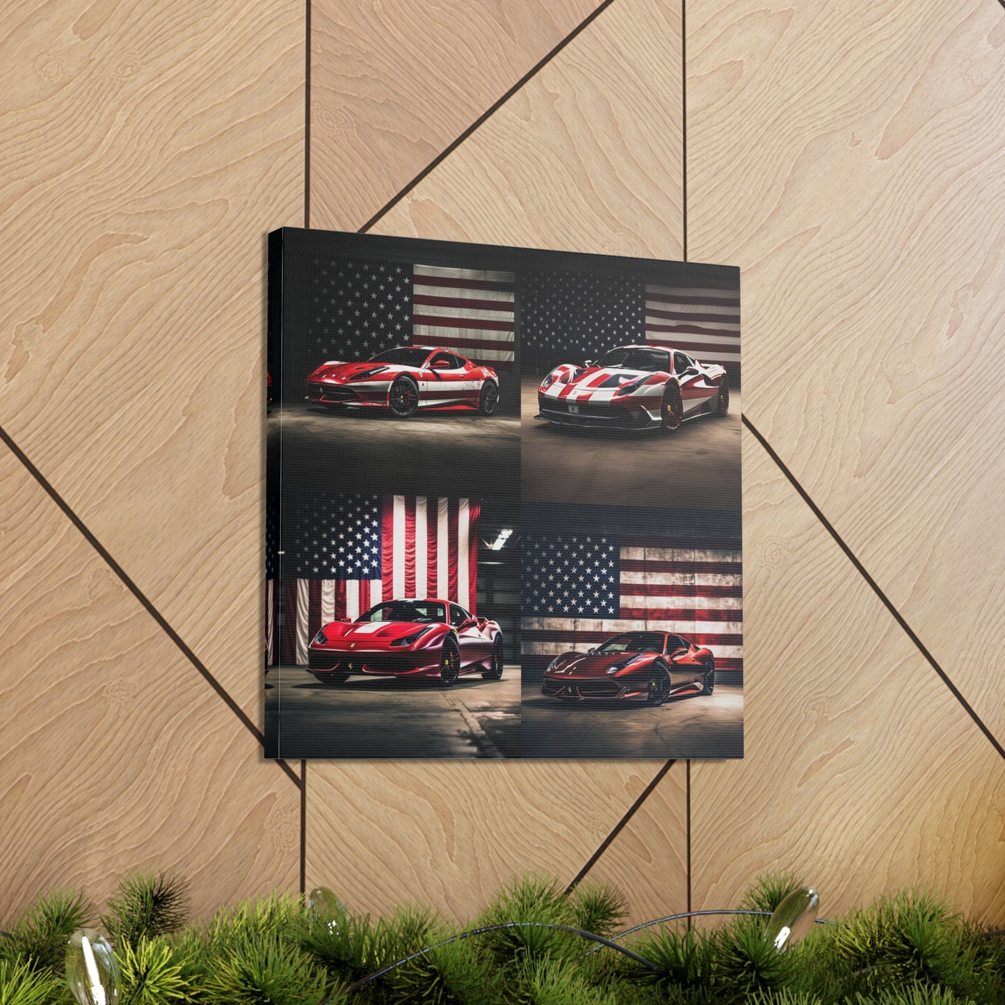 Canvas Gallery Wraps American Flag Background Ferrari 5