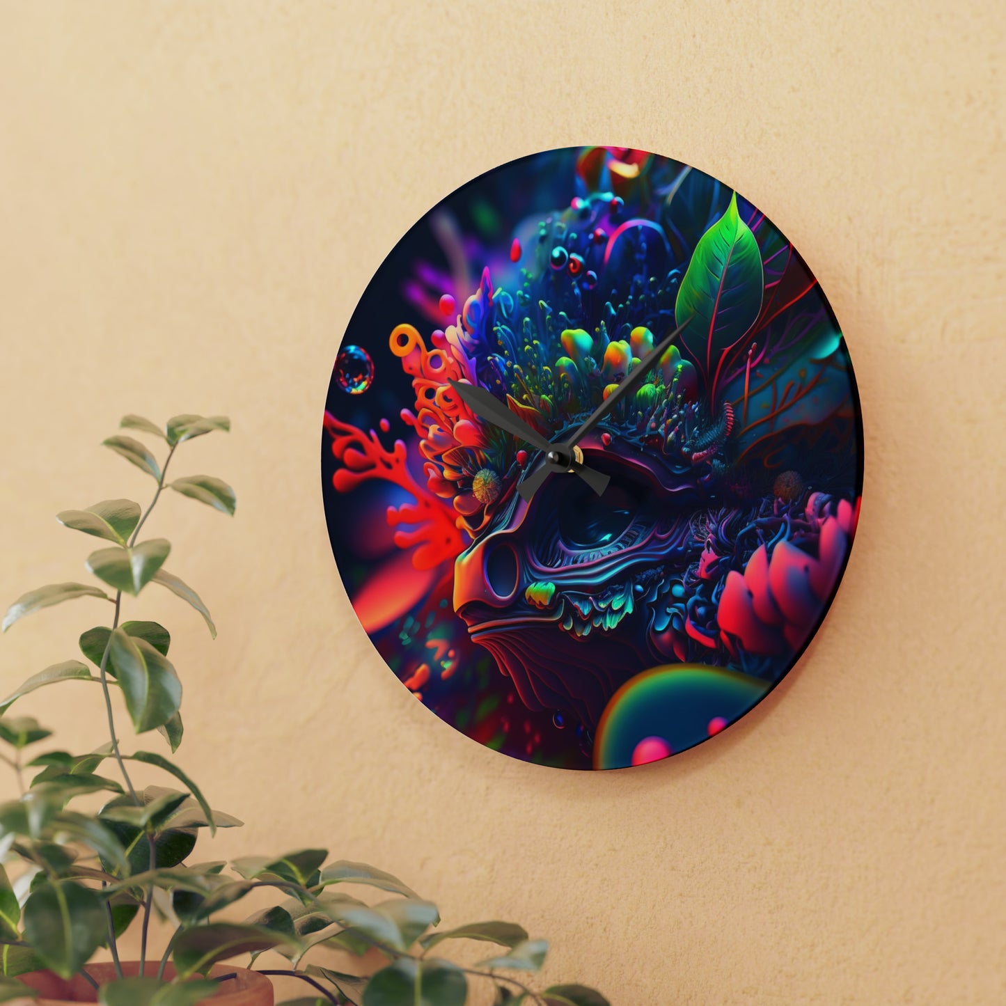 Acrylic Wall Clock Florescent Skull Death 2