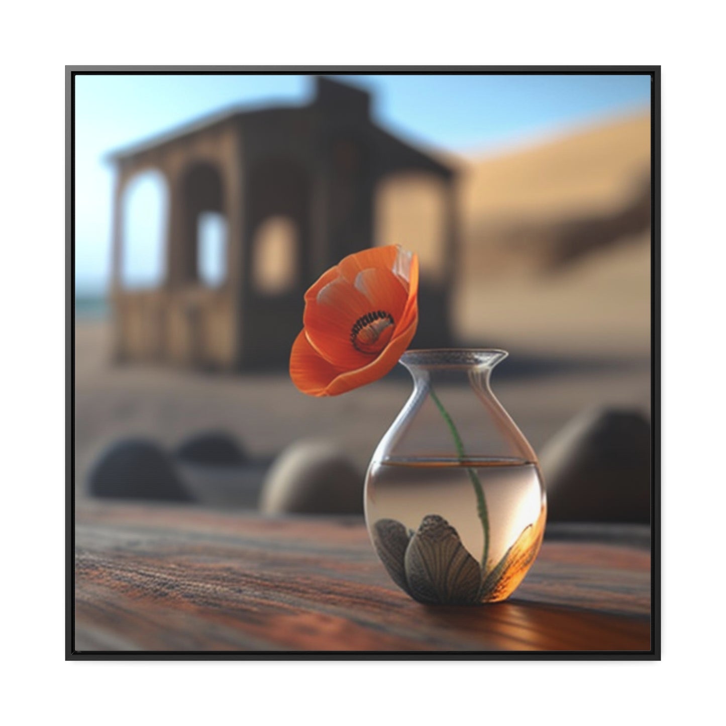 Gallery Canvas Wraps, Square Frame Poppy in a Glass Vase 1