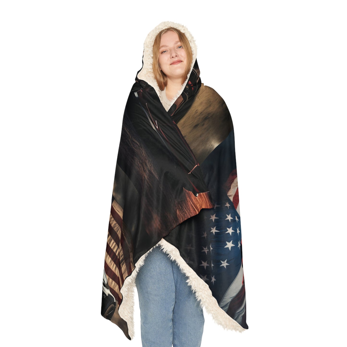 Snuggle Hooded Blanket American Flag Background Porsche 5