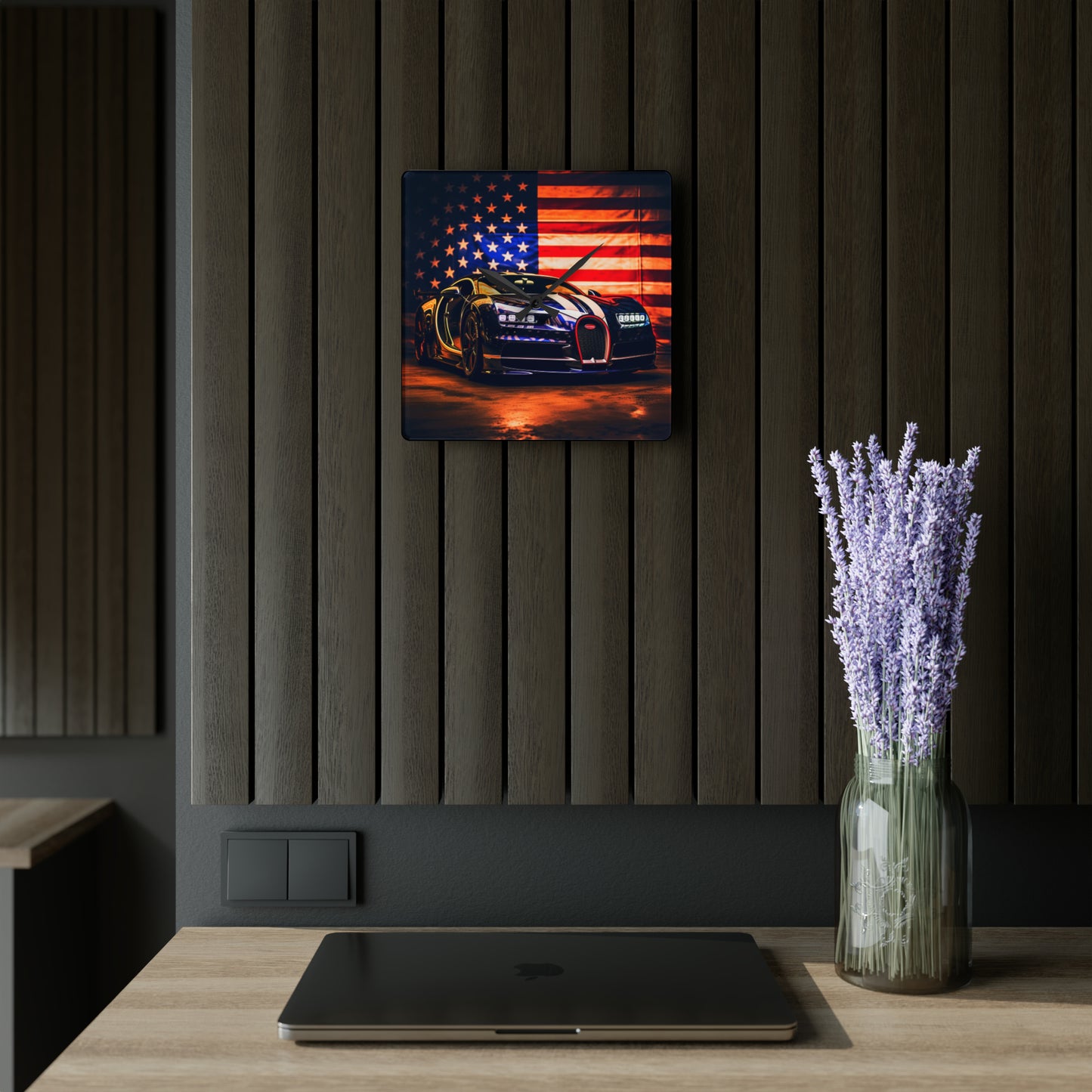 Acrylic Wall Clock Macro Bugatti American Flag 4