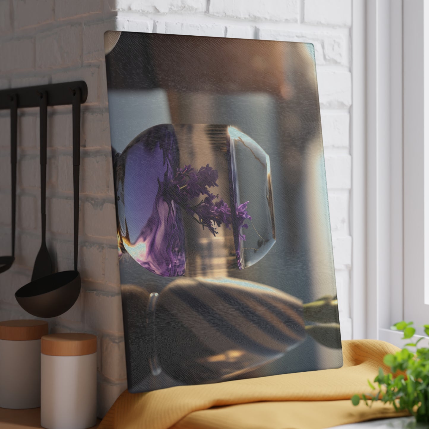 Glass Cutting Board Lavender in a vase 1