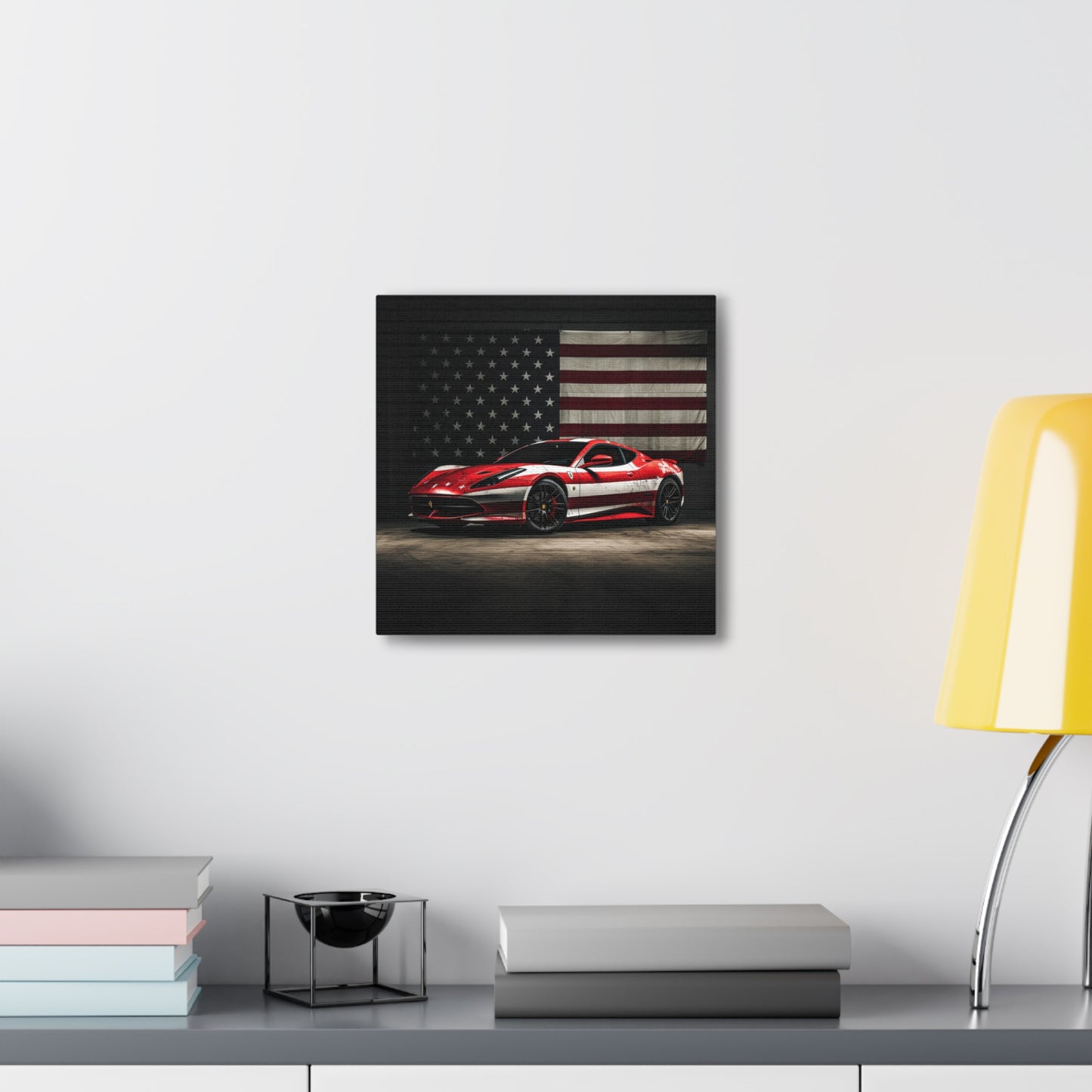 Canvas Gallery Wraps American Flag Background Ferrari 1