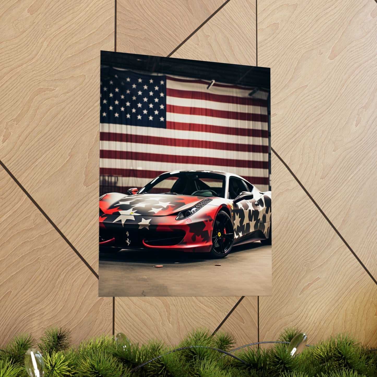 Premium Matte Vertical Posters American Flag Farrari 1