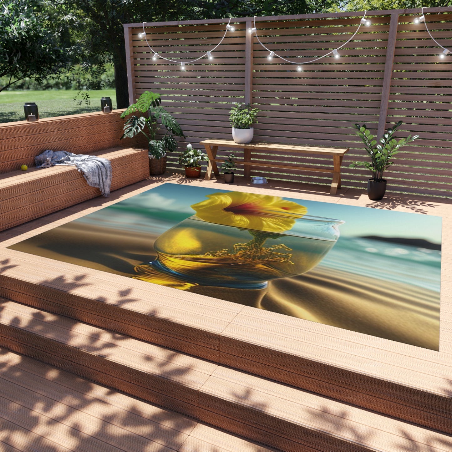 Outdoor Rug  Yellow Hibiscus glass 1